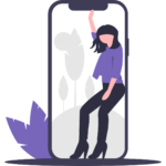 Illustration of person in a photo on a mobile device